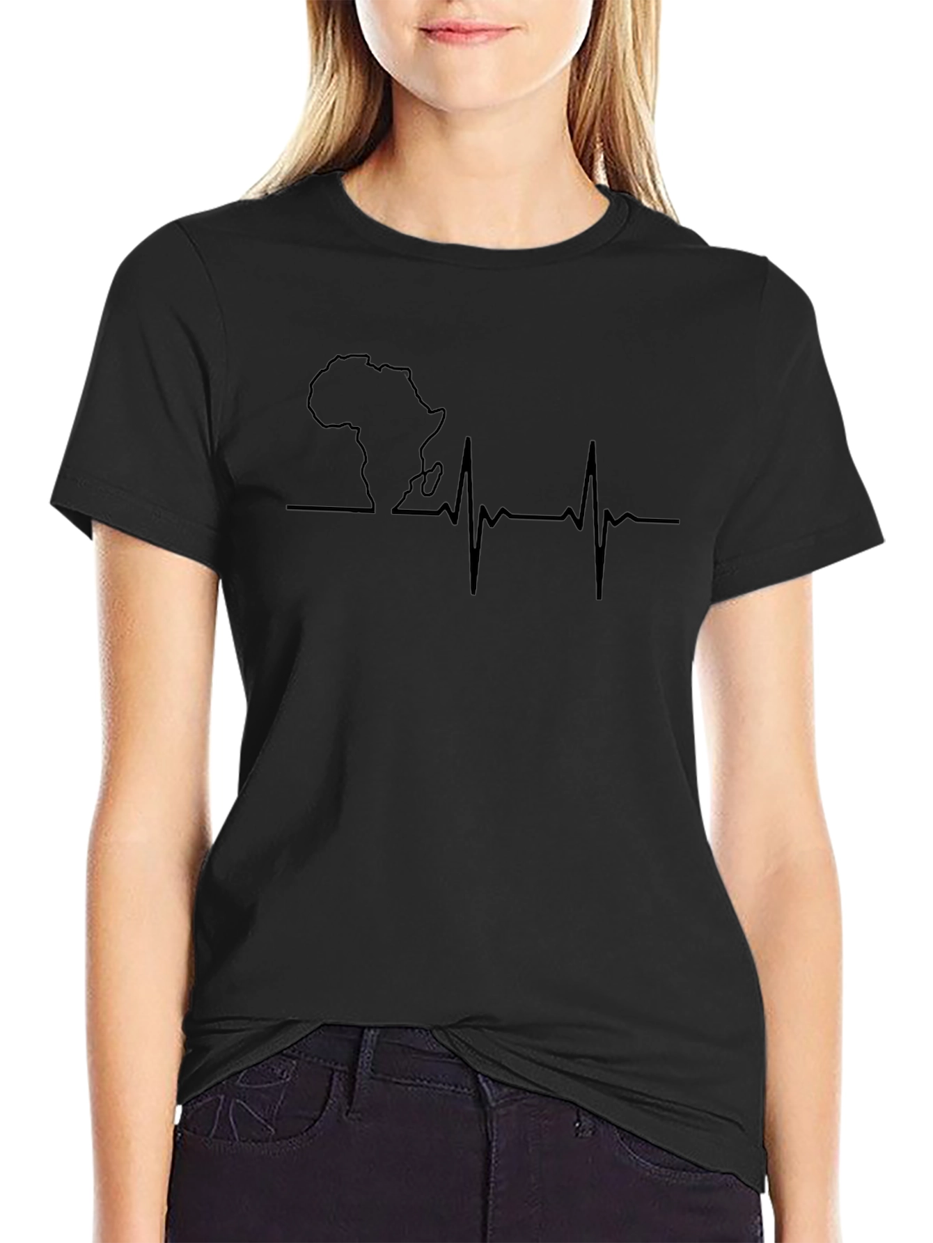 Africa Heartbeat Graphic Tee - Black