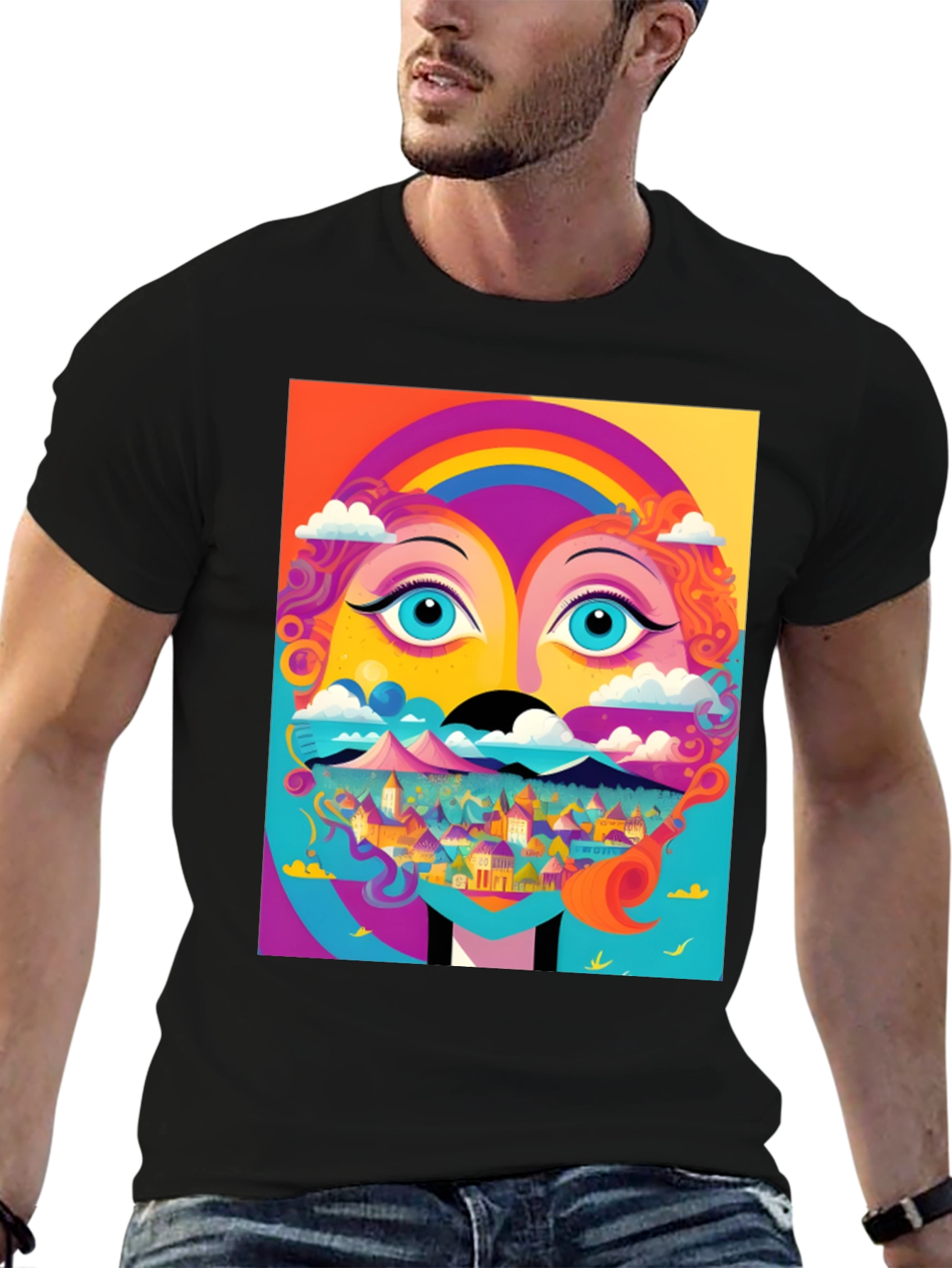 Vibrant Psychedelic Face Graphic T-Shirt