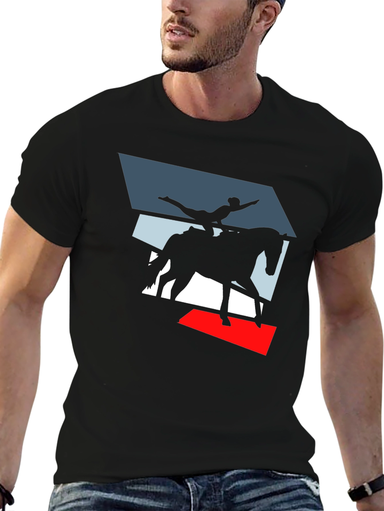 Vaulting Horse Graphic Tee - Black Cotton Blend