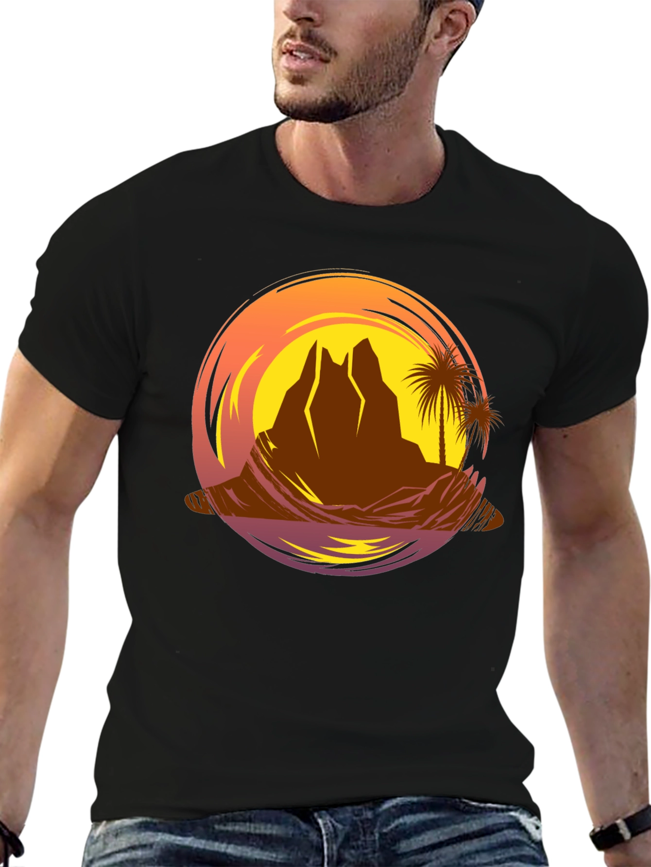 Sunset Desert Island T-Shirt - Graphic Tee
