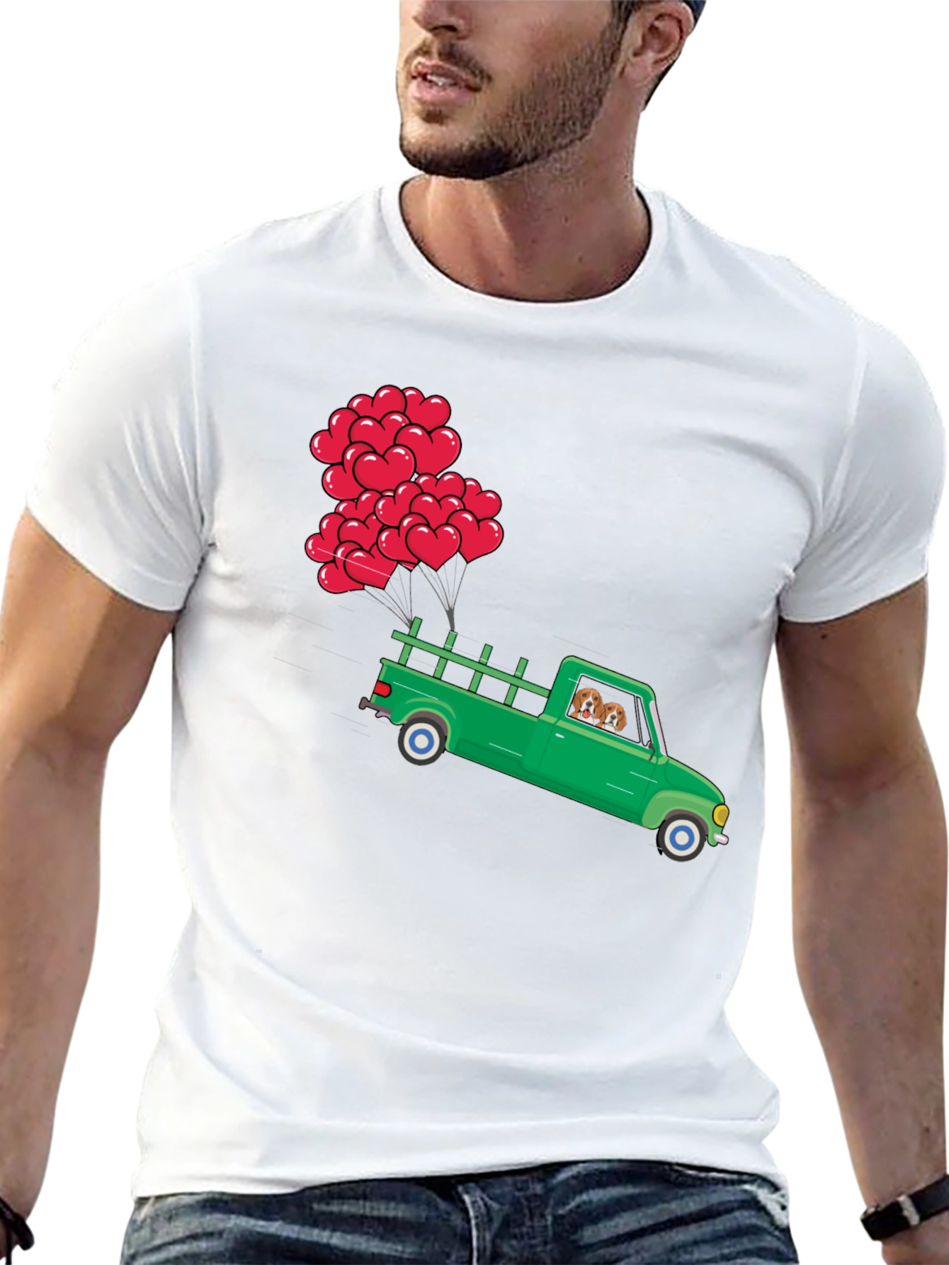 Truck with Heart Balloons Graphic Tee