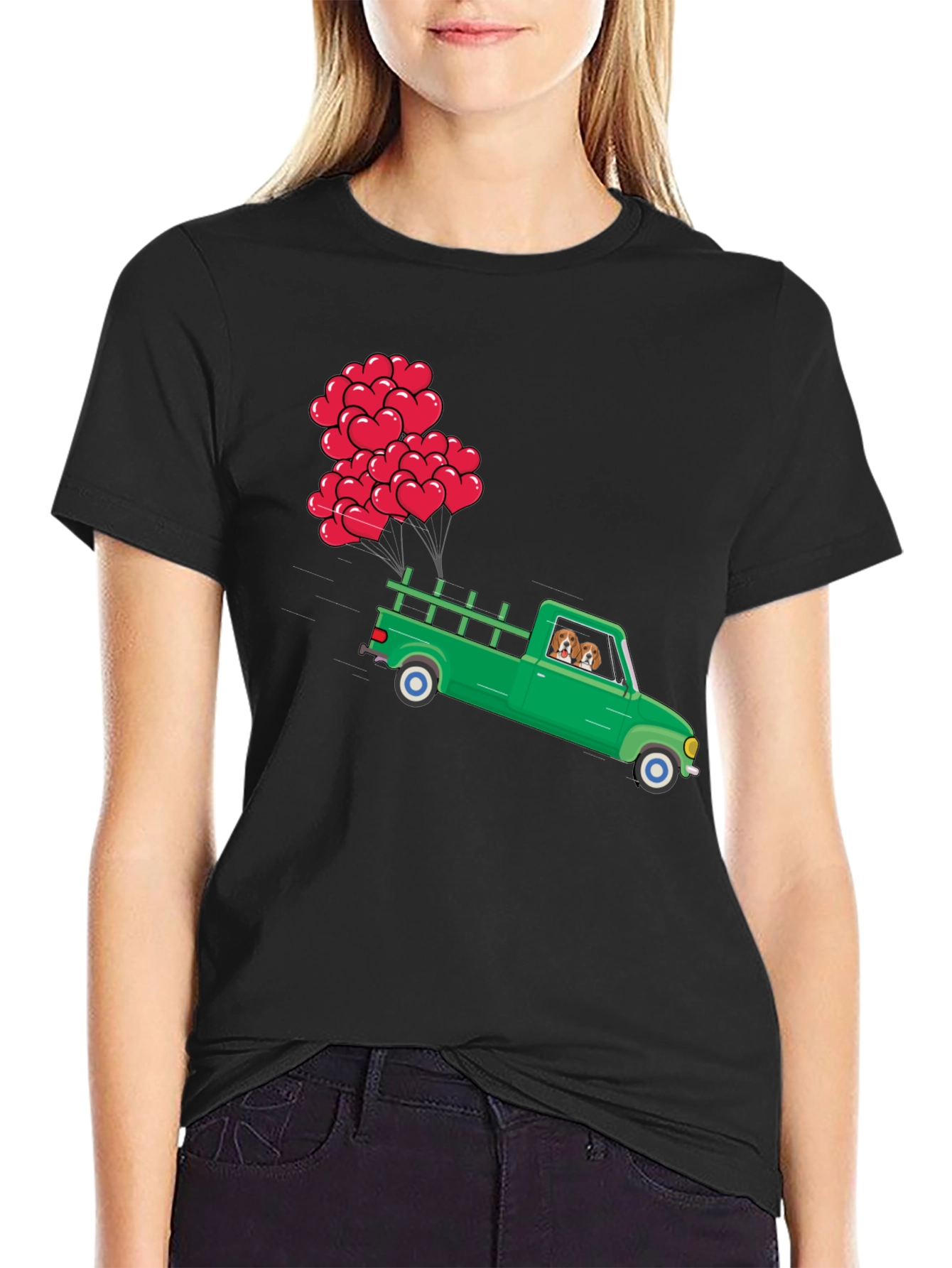 Truck with Heart Balloons Graphic Tee