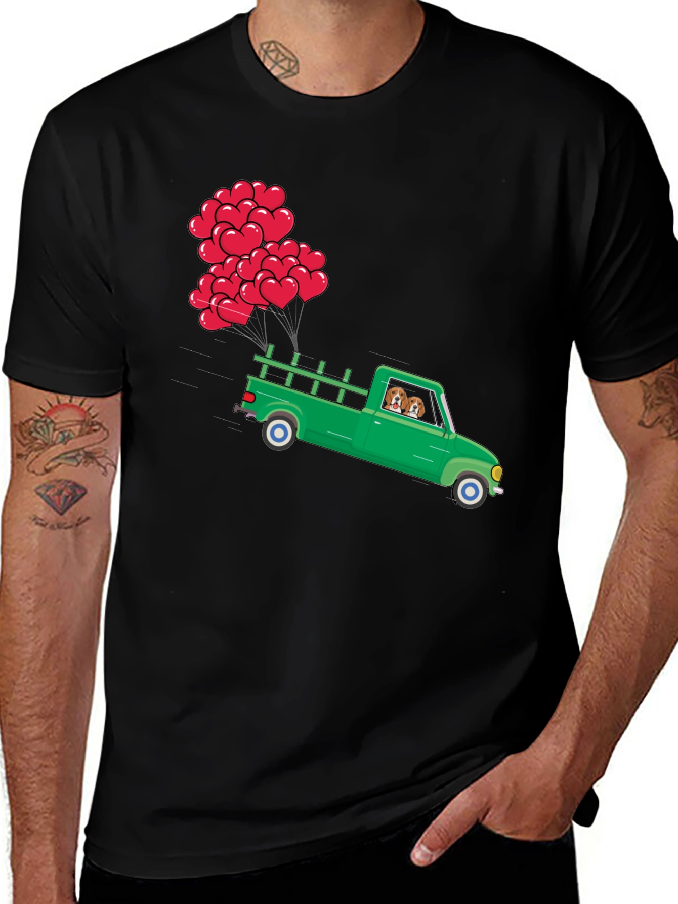 Truck with Heart Balloons Graphic Tee
