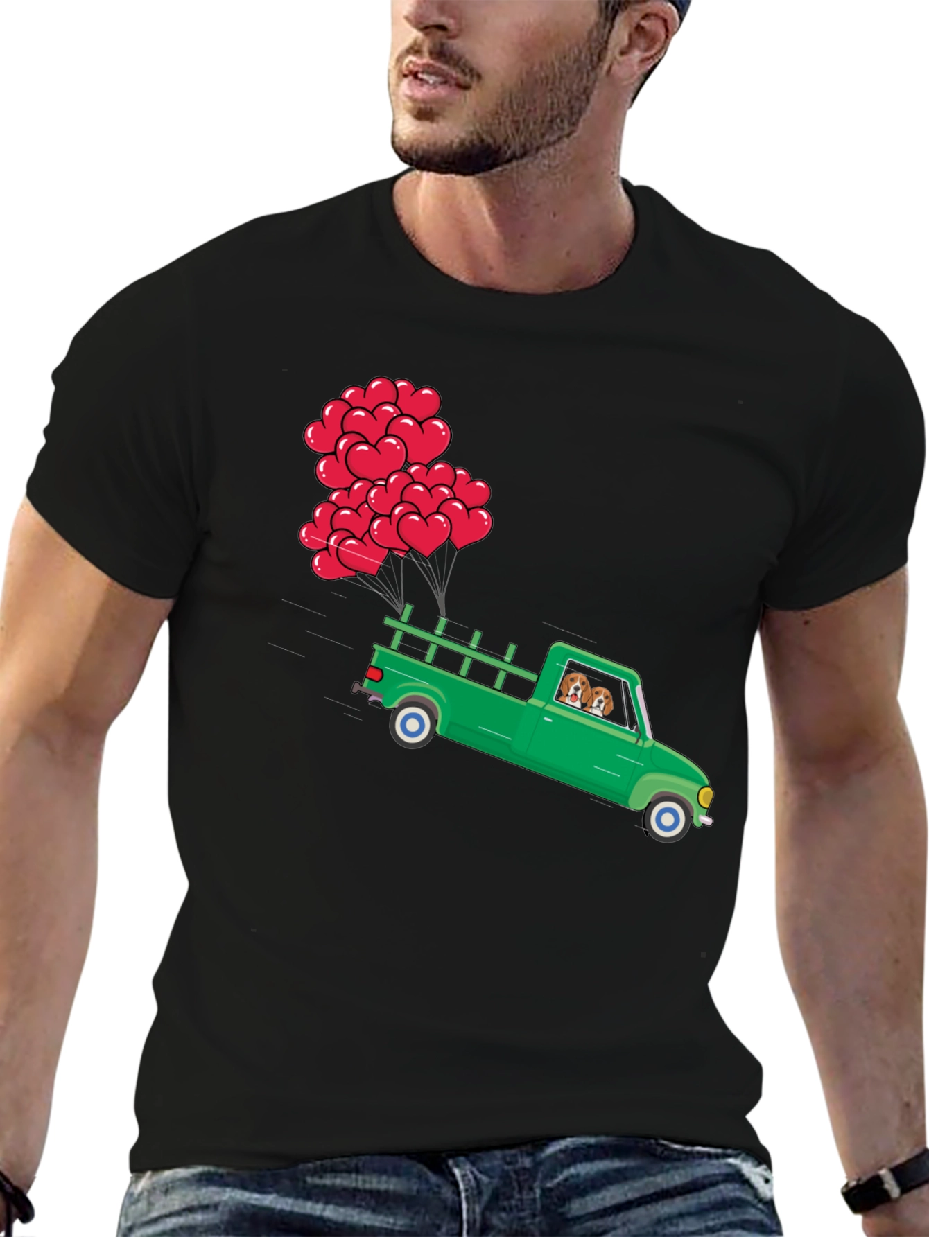 Truck with Heart Balloons Graphic Tee