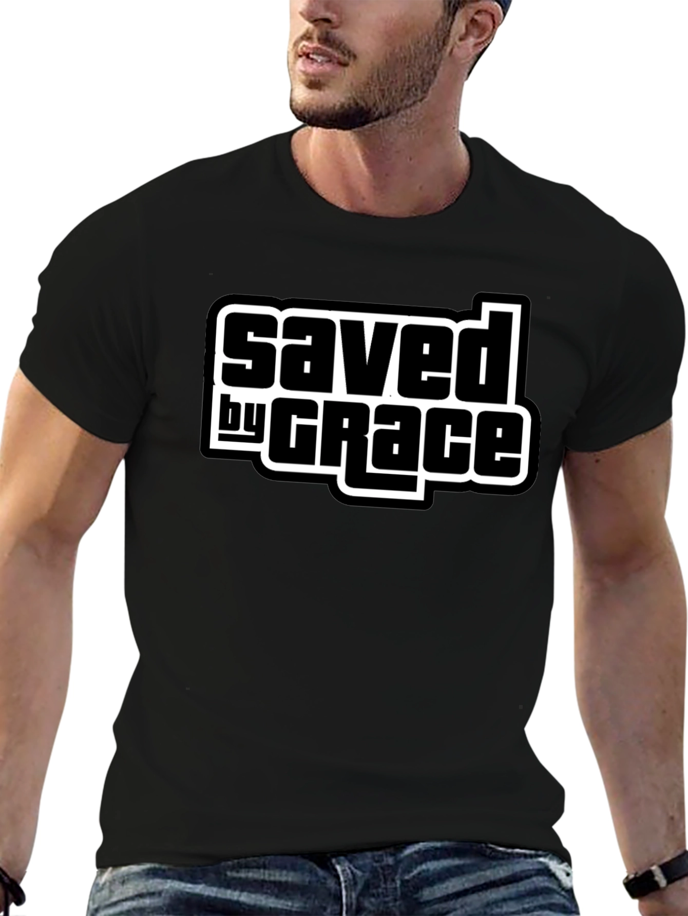 Saved by Grace Black T-Shirt - Christian Apparel