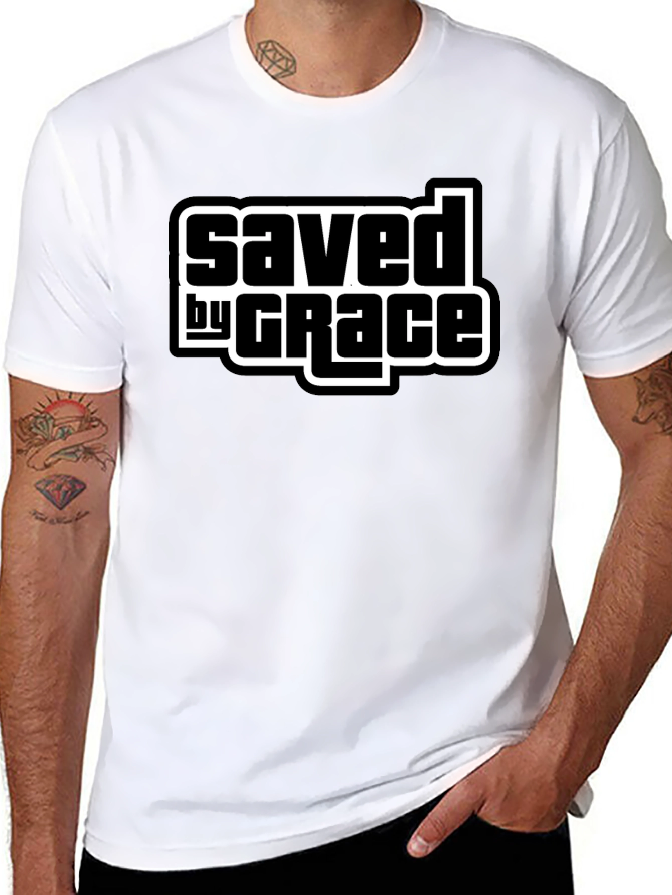 Saved by Grace Black T-Shirt - Christian Apparel