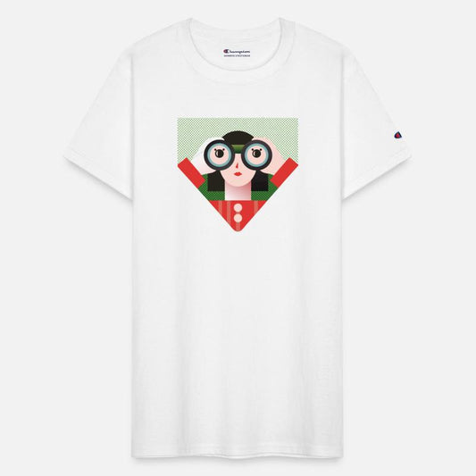 a designer with binoculars is looking for a client