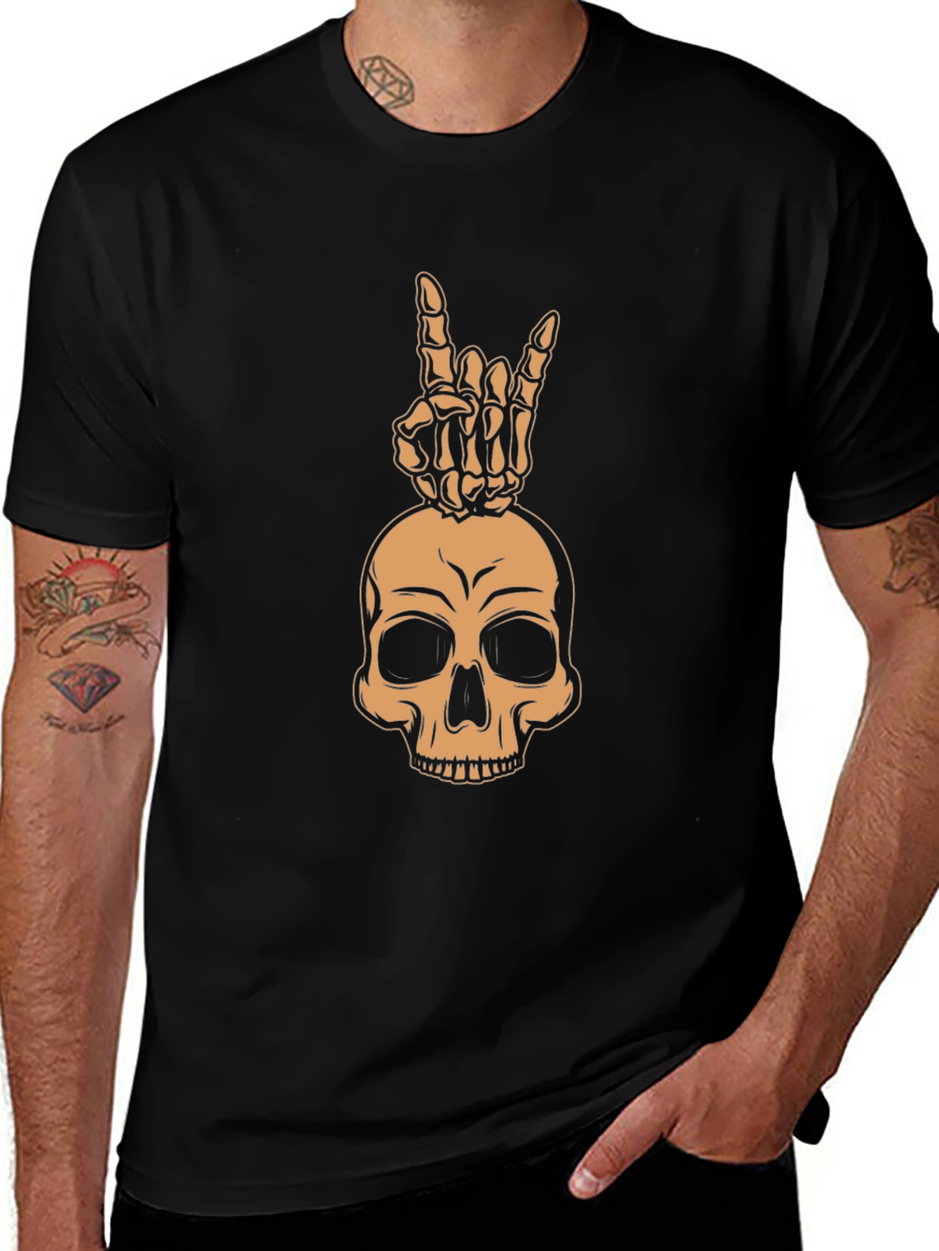 Skull & Hand Sign Graphic Tee - Rock On!