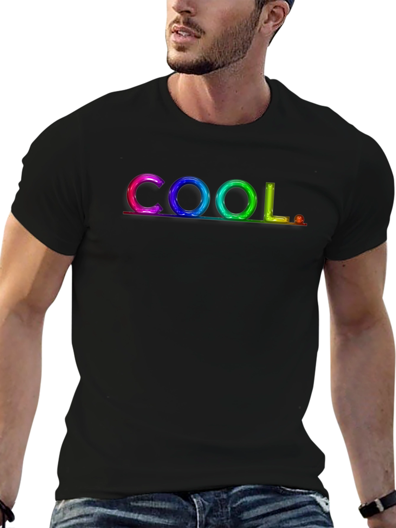 COOL Rainbow Graphic Black T-Shirt
