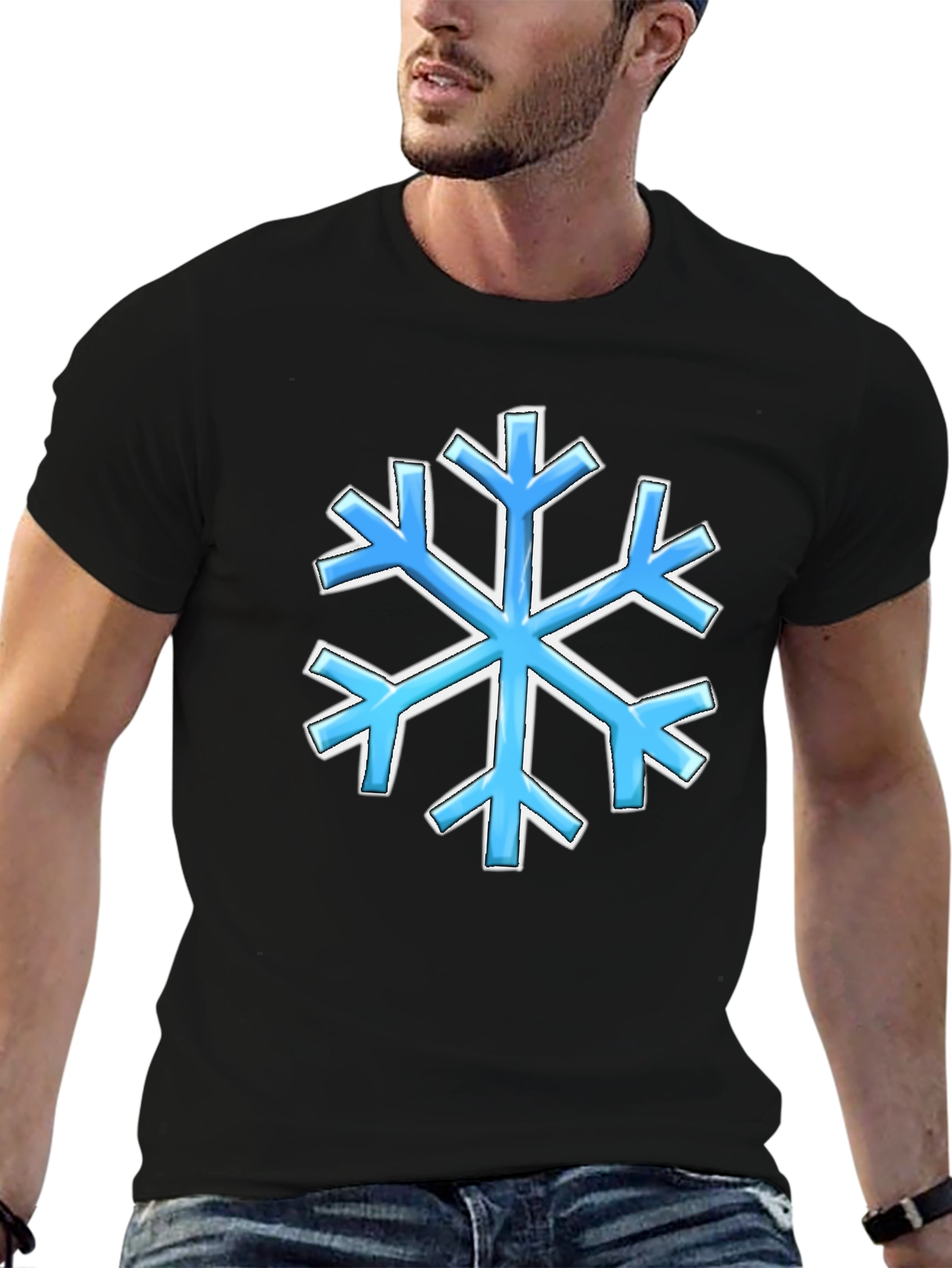 Blue Snowflake Graphic Black T-Shirt