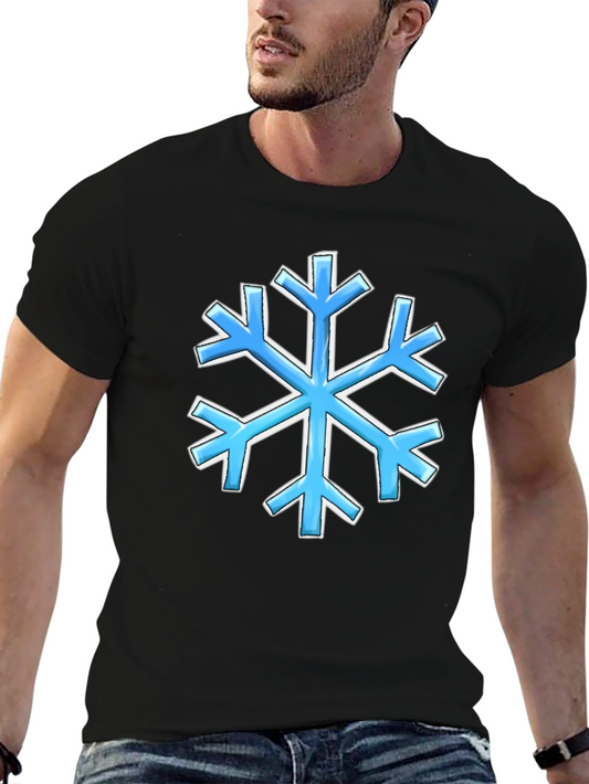 Blue Snowflake Graphic Black T-Shirt