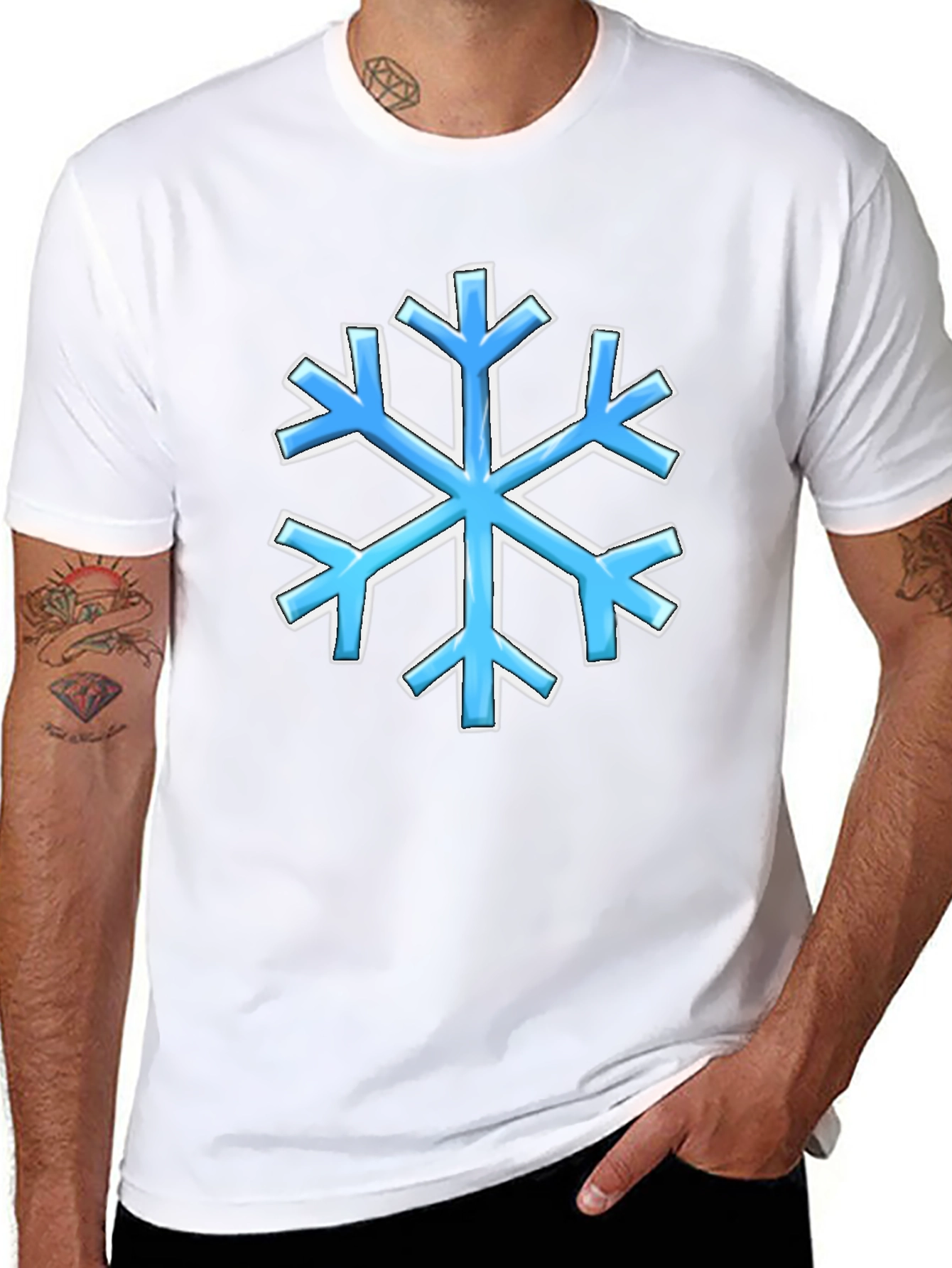 Blue Snowflake Graphic Black T-Shirt