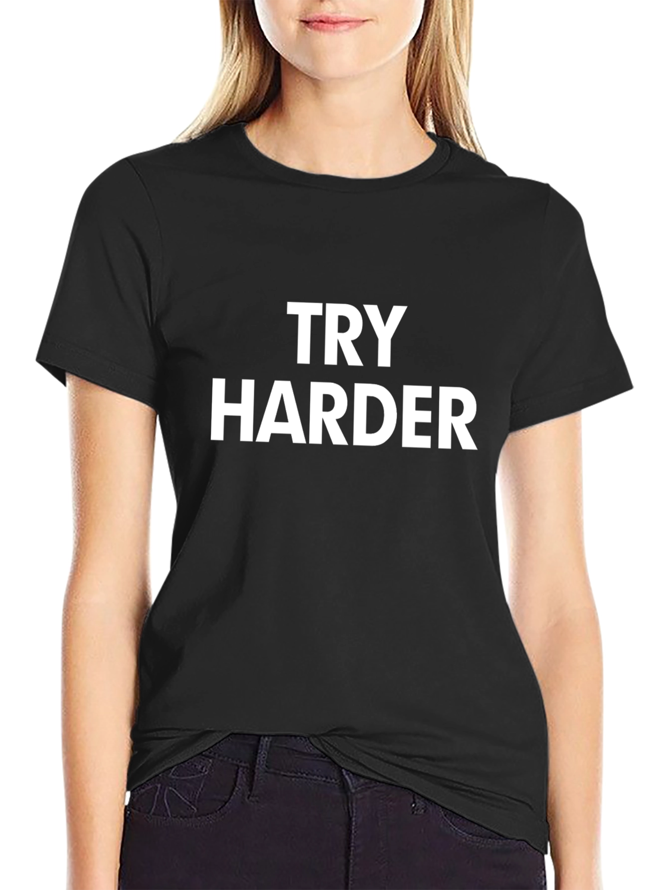 Try Harder Graphic Tee - Motivational Black T-Shirt