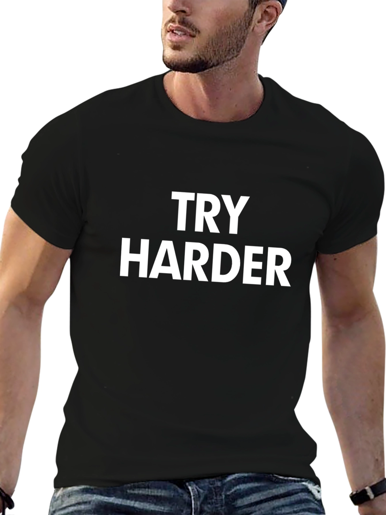 Try Harder Graphic Tee - Motivational Black T-Shirt