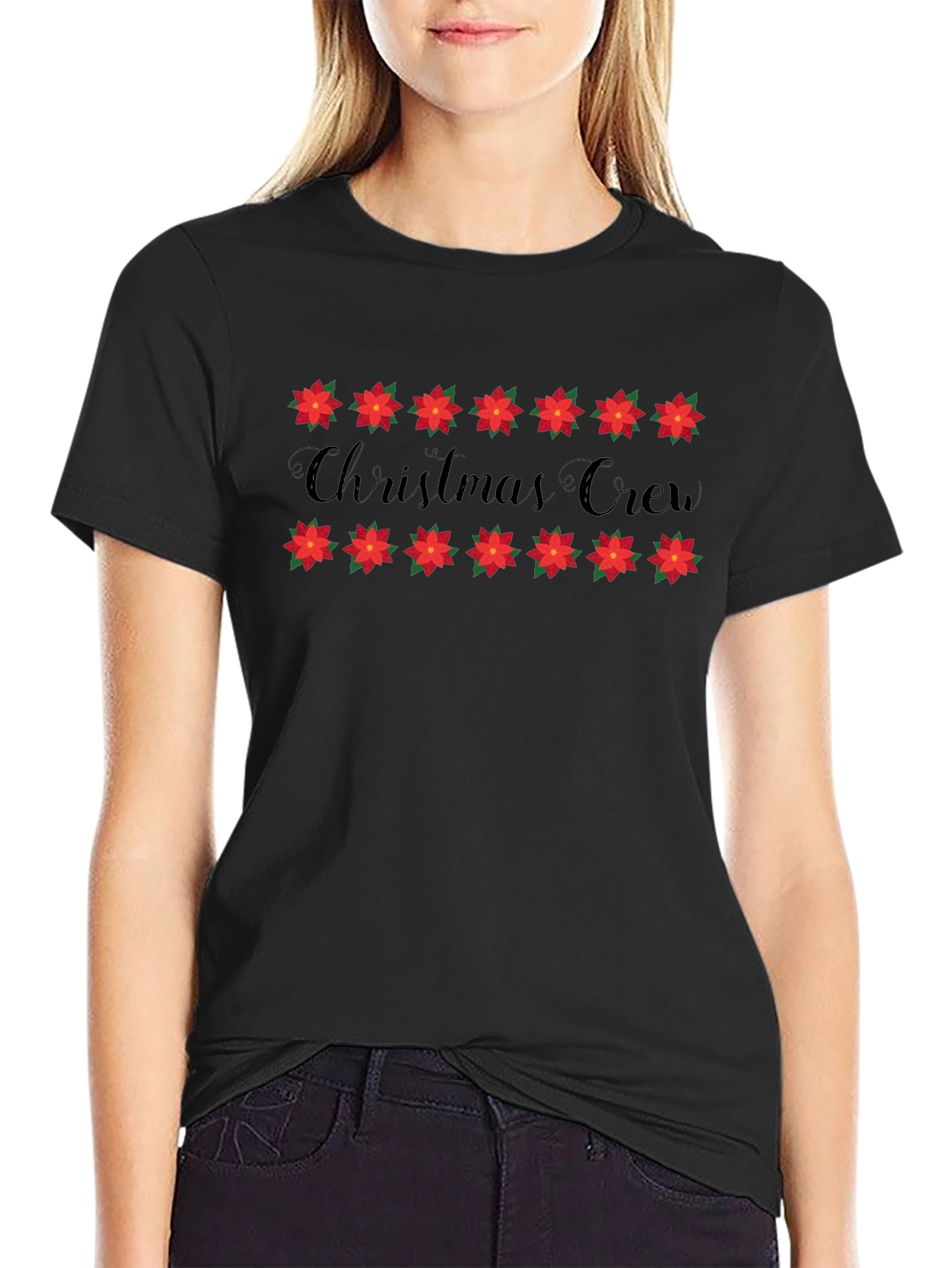 Christmas Crew T-Shirt - Holiday Poinsettia Design