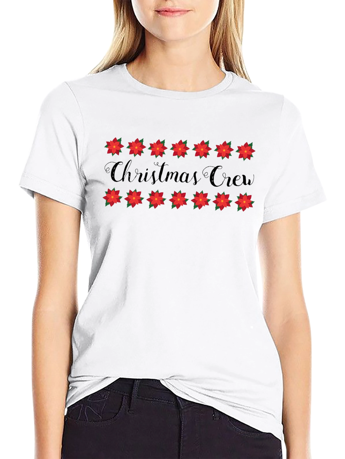 Christmas Crew T-Shirt - Holiday Poinsettia Design