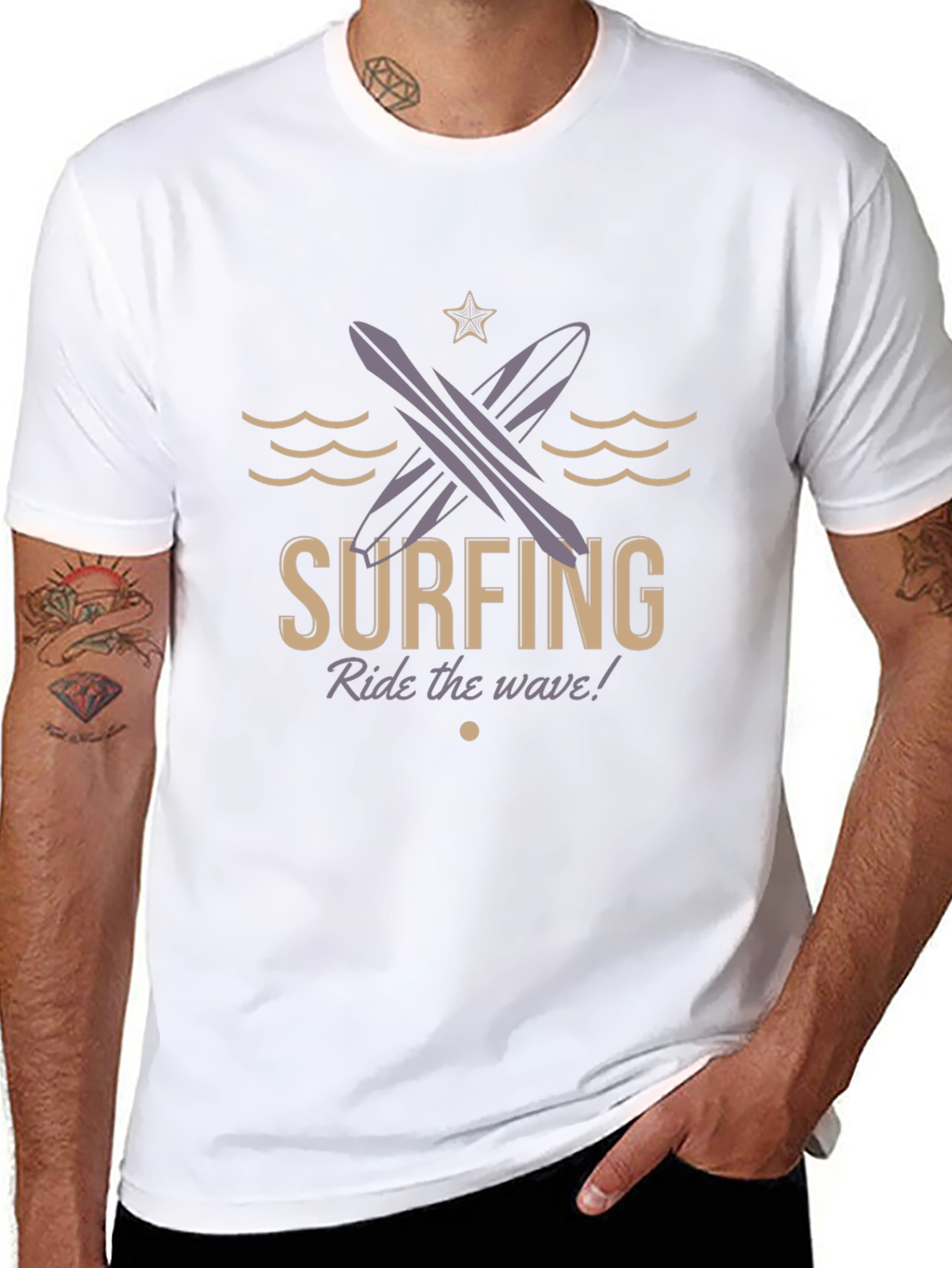 Surfing Ride the Wave Black T-Shirt