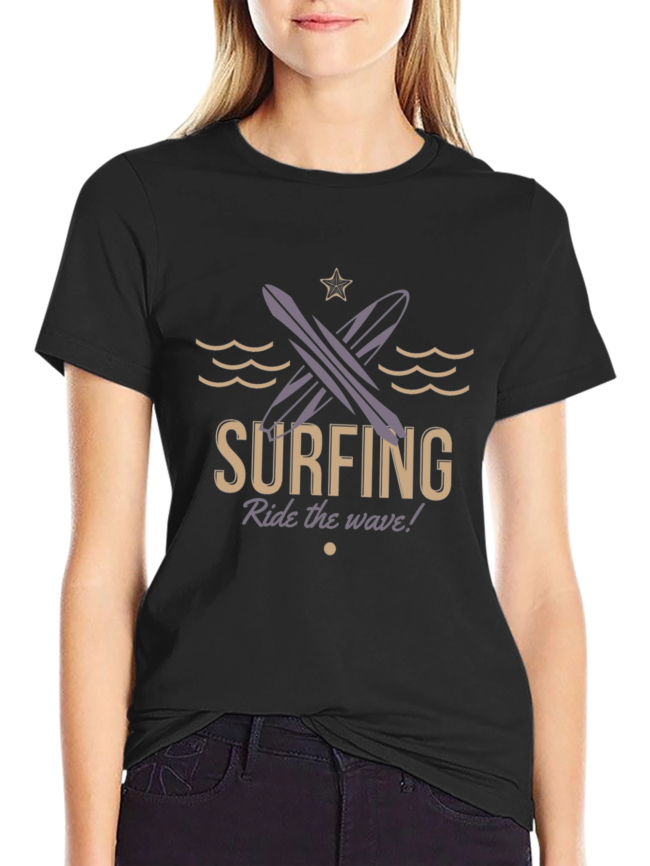 Surfing Ride the Wave Black T-Shirt