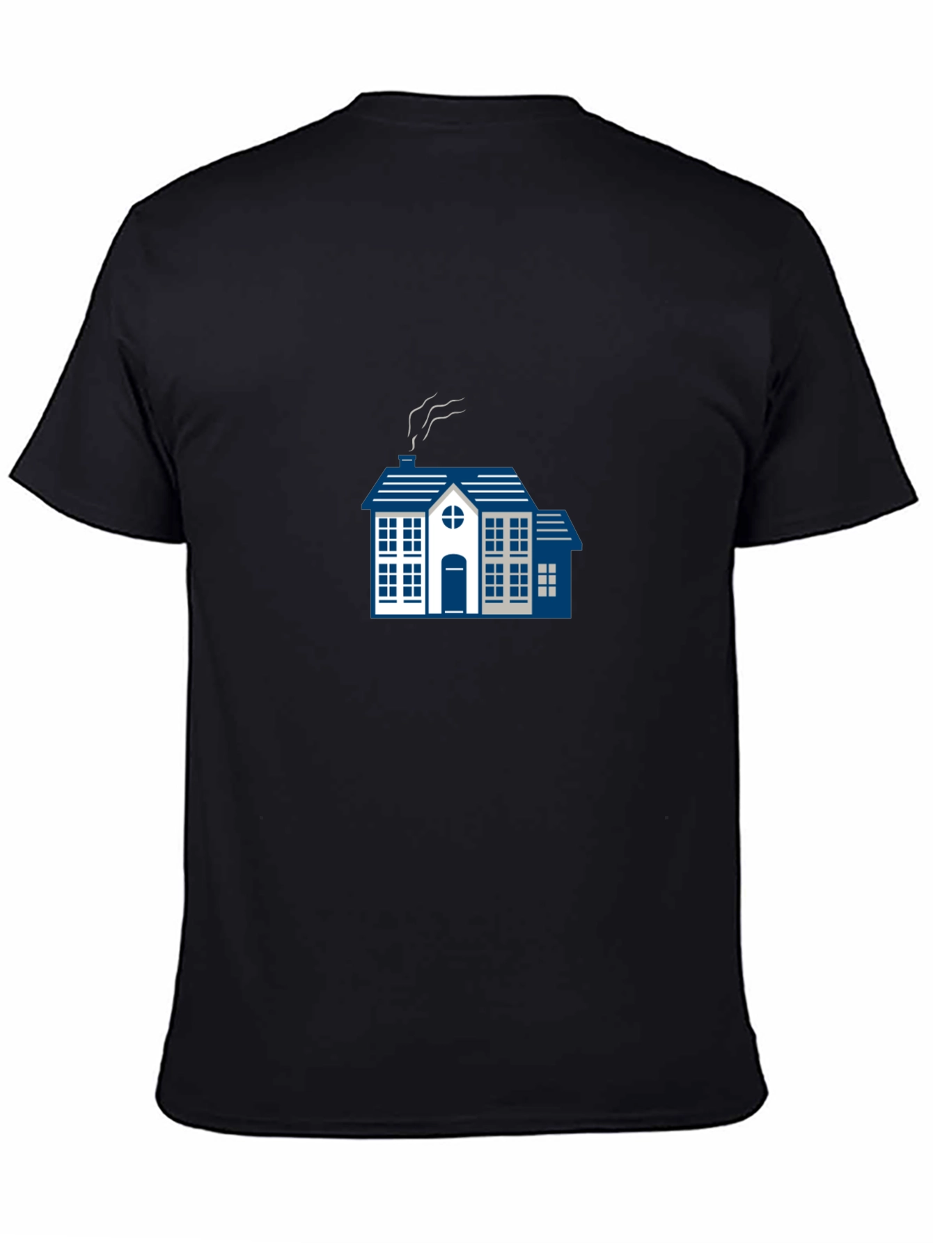 Stylish Black Tee with Blue House Graphic