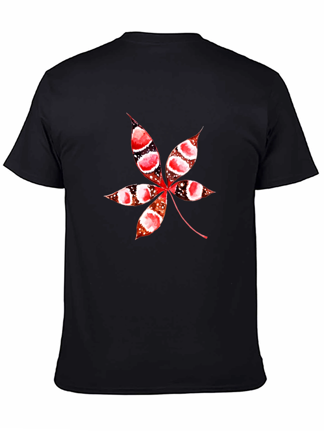 Unique Leaf Print Black T-Shirt