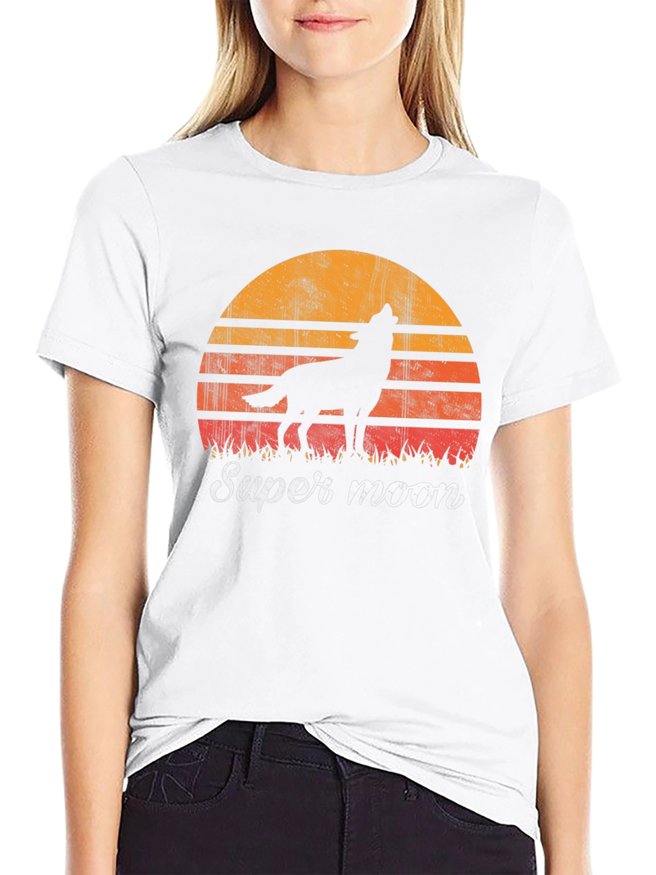 Super Moon Wolf Graphic T-Shirt