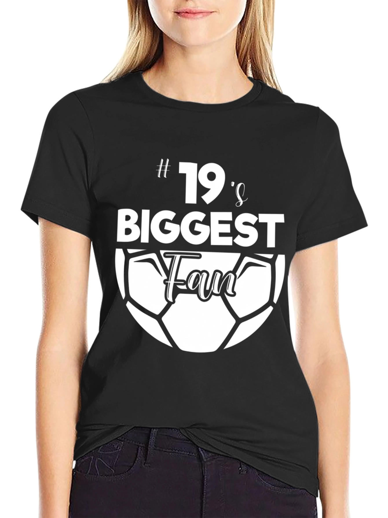 #19s Biggest Fan Soccer Graphic T-Shirt - Black