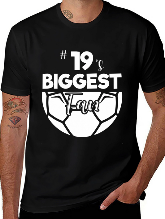 #19s Biggest Fan Soccer Graphic T-Shirt - Black