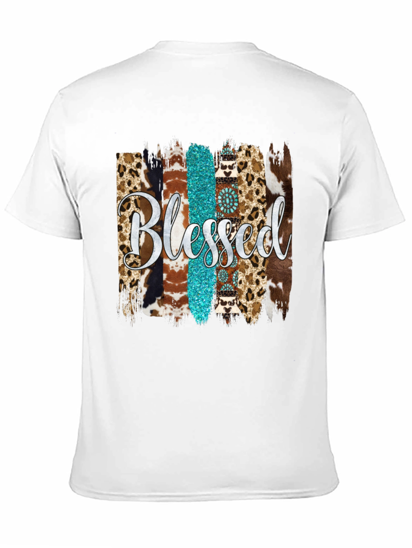 Blessed Western Graphic Tee - Turquoise & Animal Print