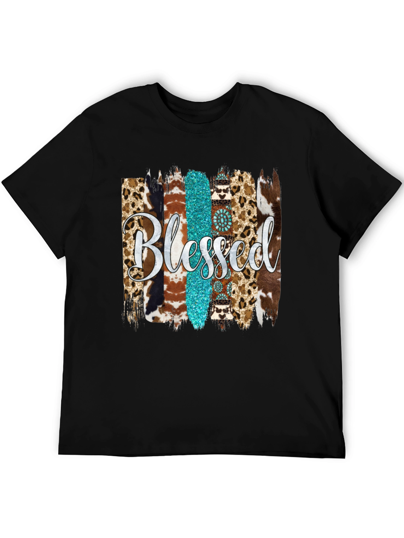 Blessed Western Graphic Tee - Turquoise & Animal Print
