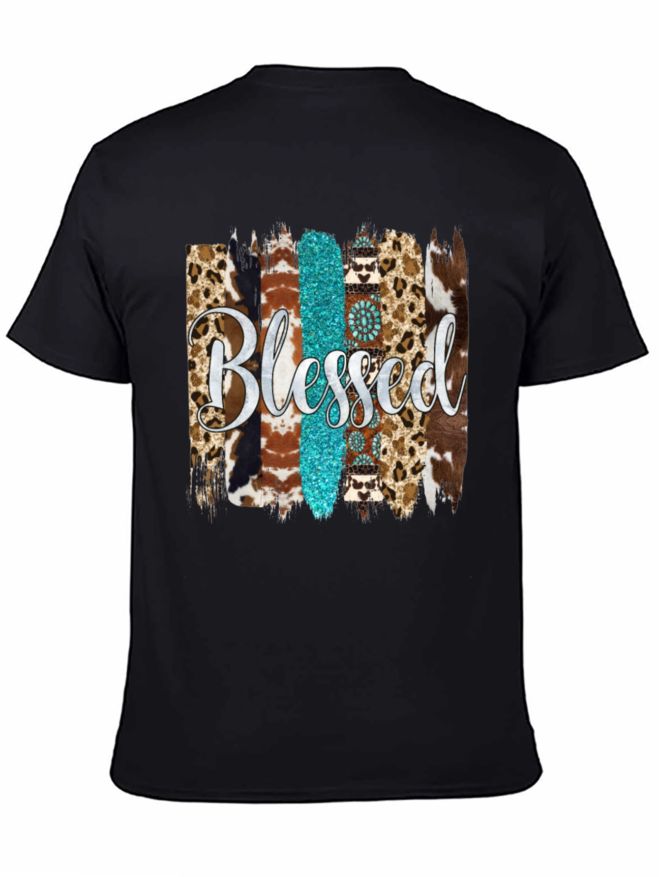 Blessed Western Graphic Tee - Turquoise & Animal Print