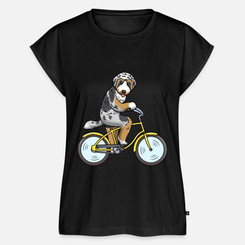 Aussiedoodle Dog On A Bike Riding Bicyle Biking