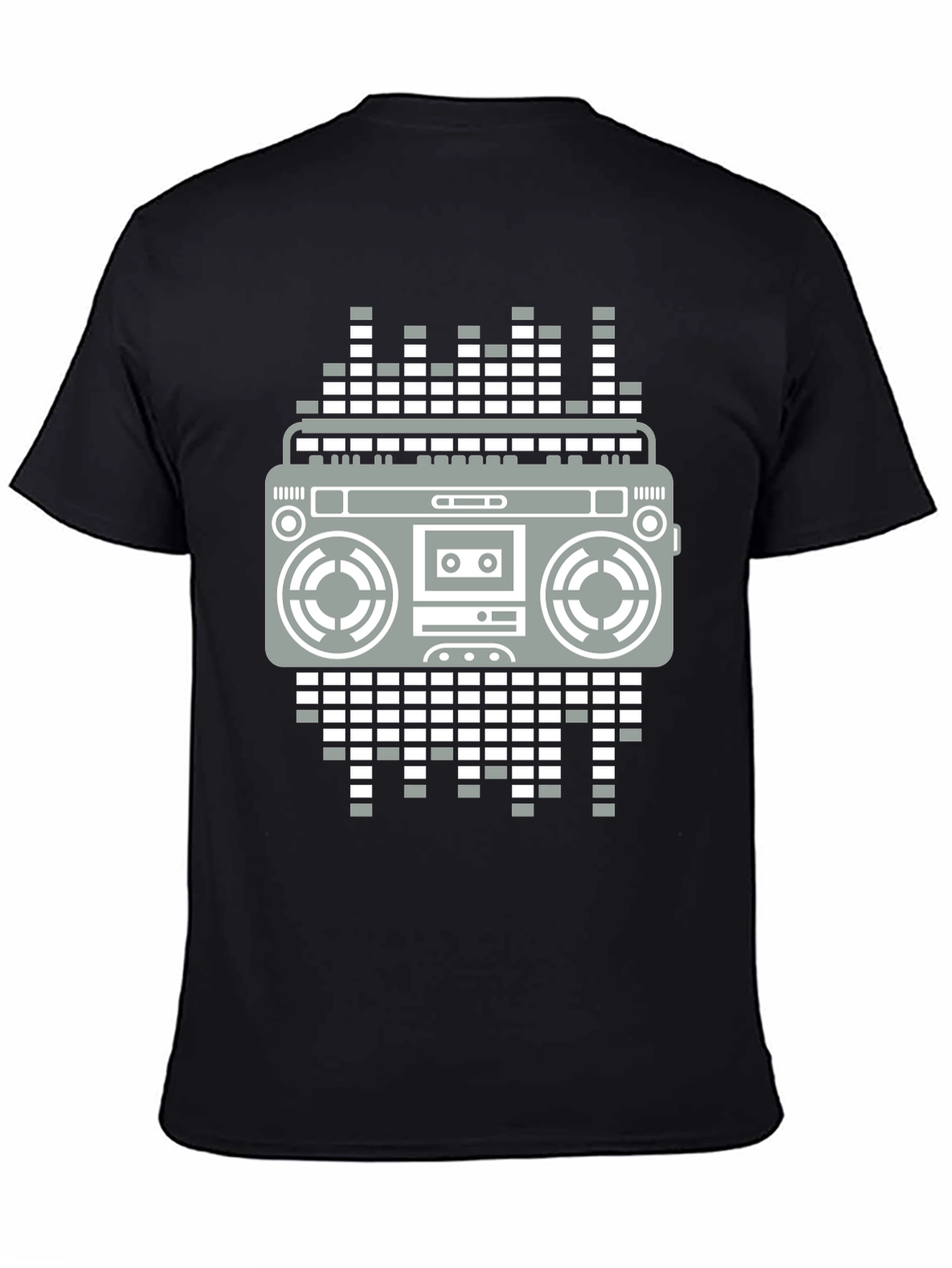 Retro Boombox Graphic Tee - Black Casual T-Shirt