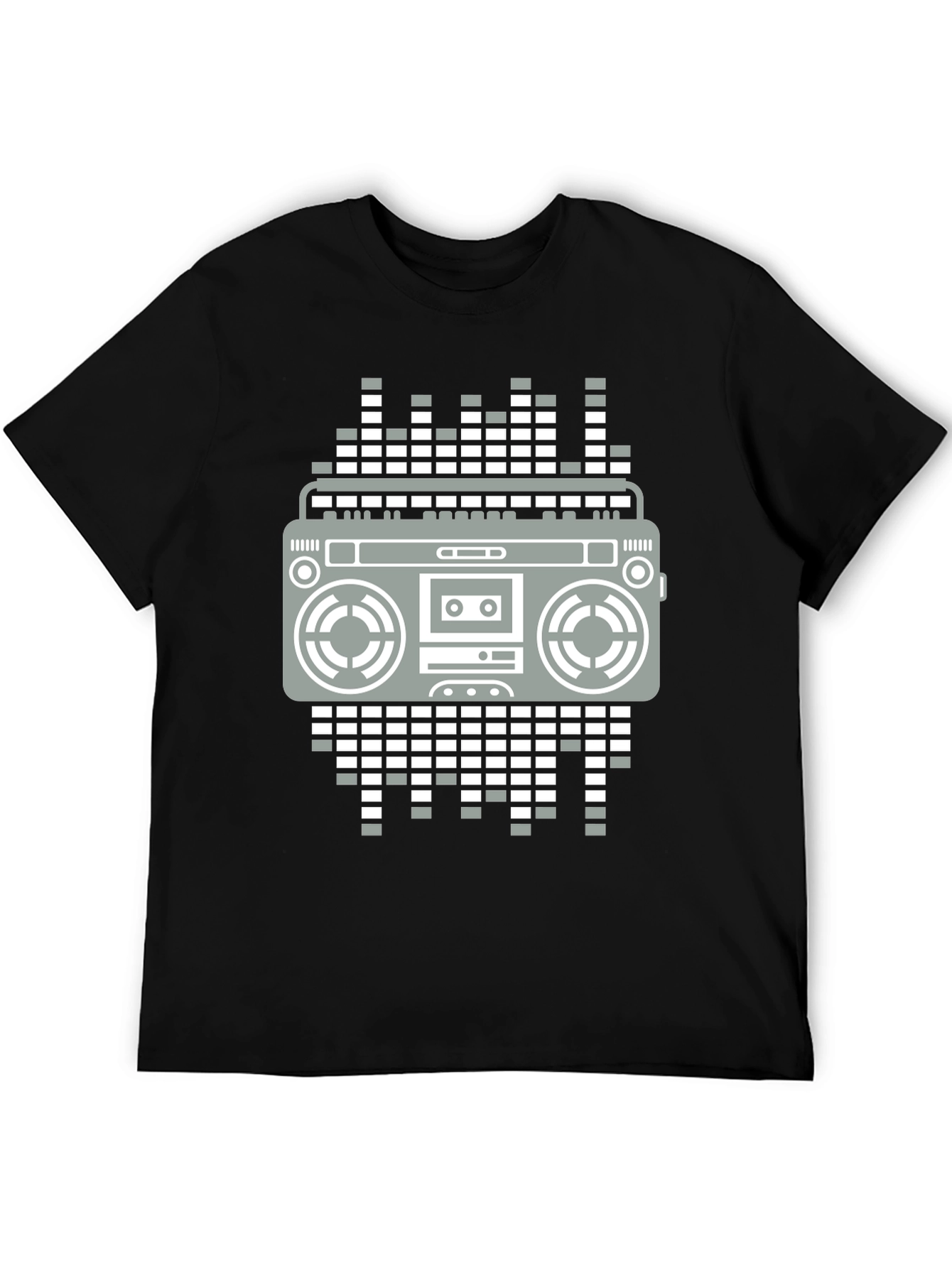 Retro Boombox Graphic Tee - Black Casual T-Shirt