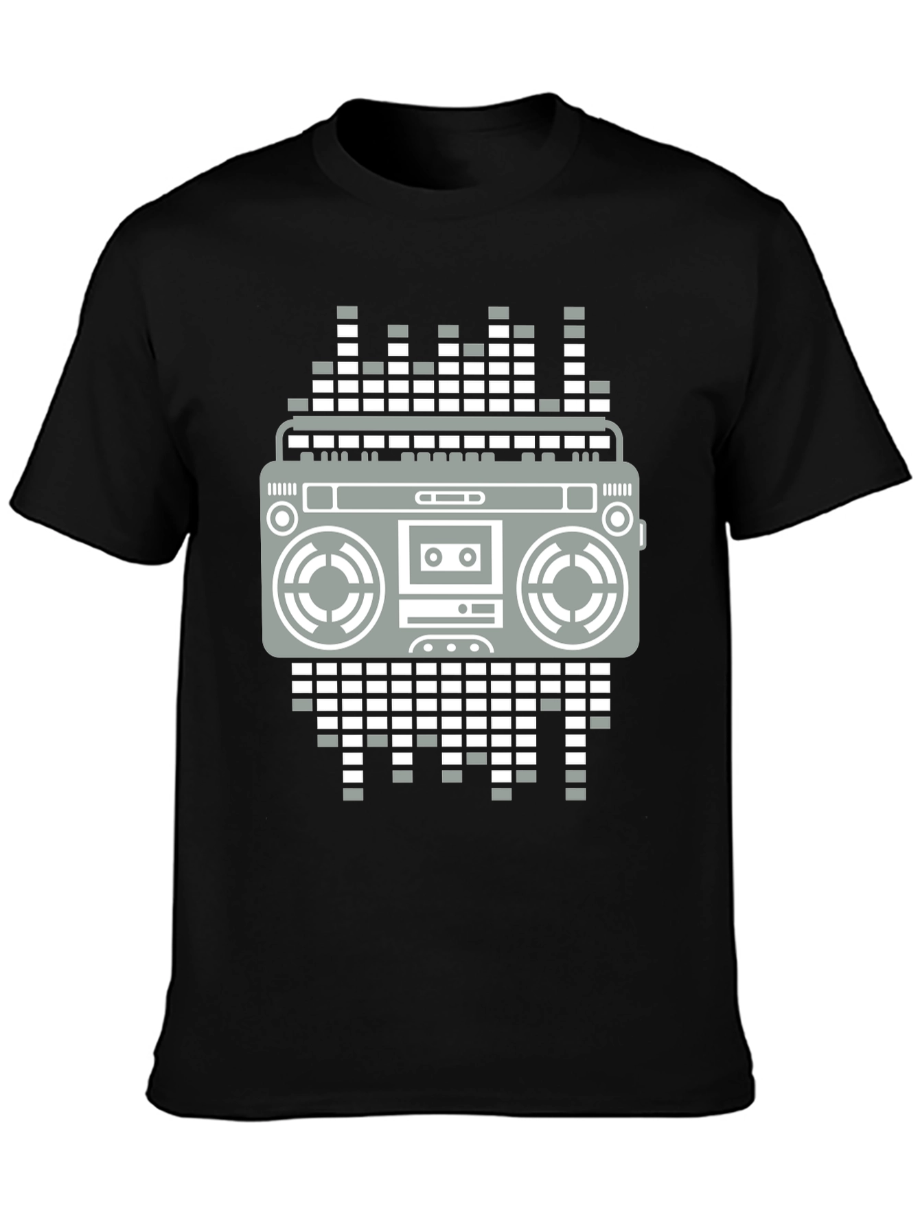 Retro Boombox Graphic Tee - Black Casual T-Shirt