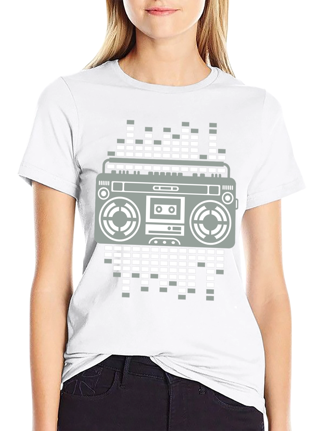 Retro Boombox Graphic Tee - Black Casual T-Shirt
