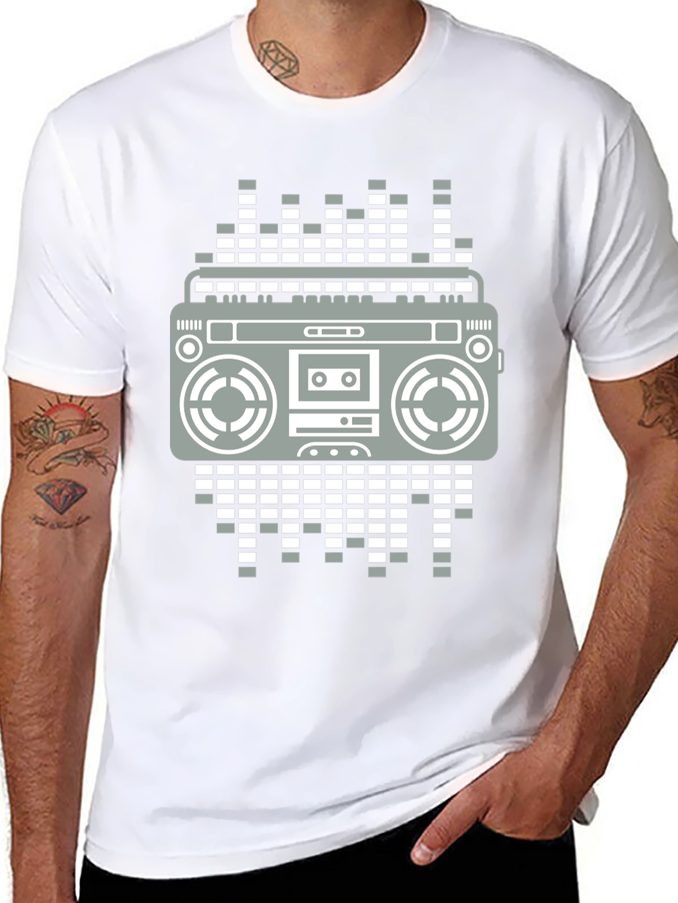 Retro Boombox Graphic Tee - Black Casual T-Shirt