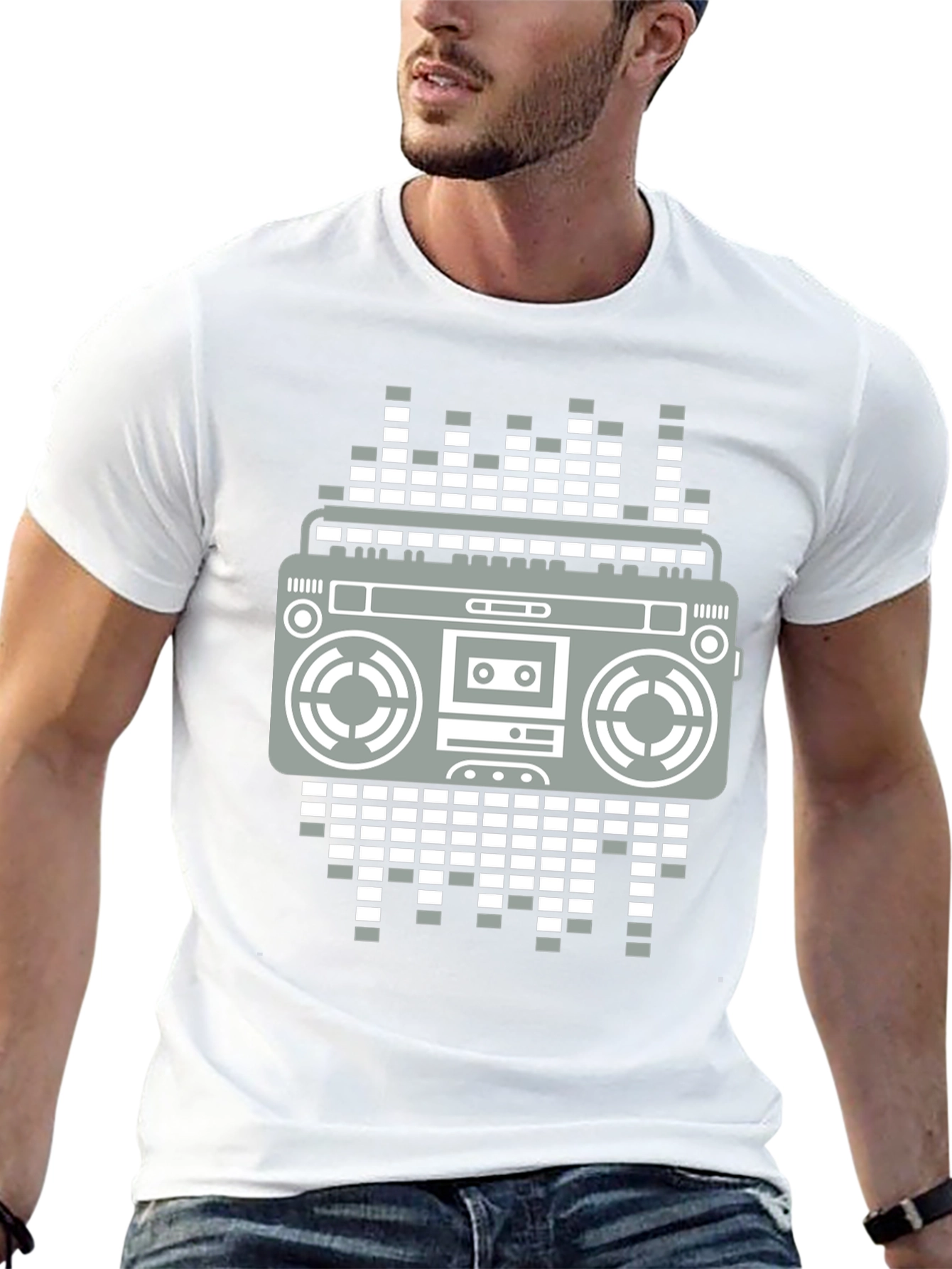 Retro Boombox Graphic Tee - Black Casual T-Shirt