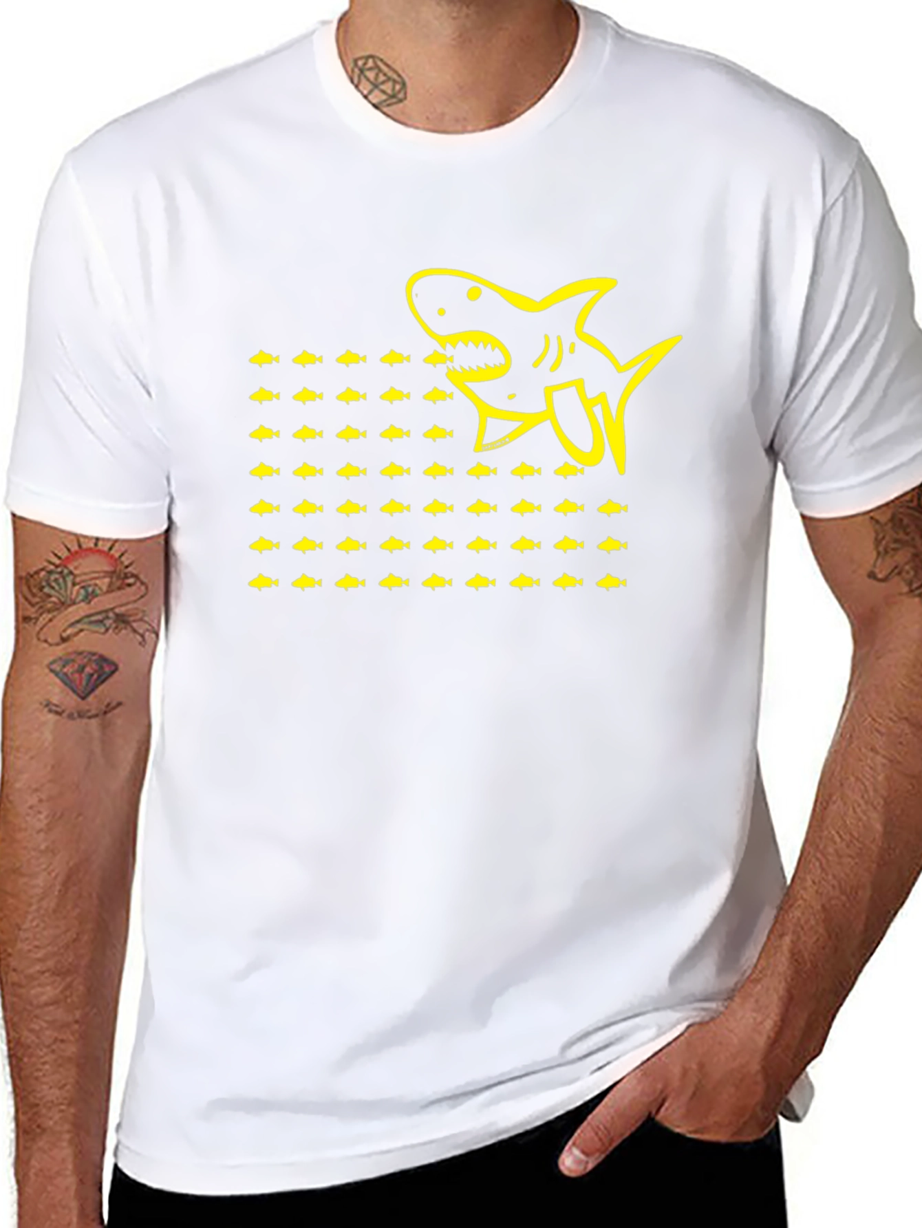 Shark & Fish Graphic Tee - Black Cotton T-Shirt