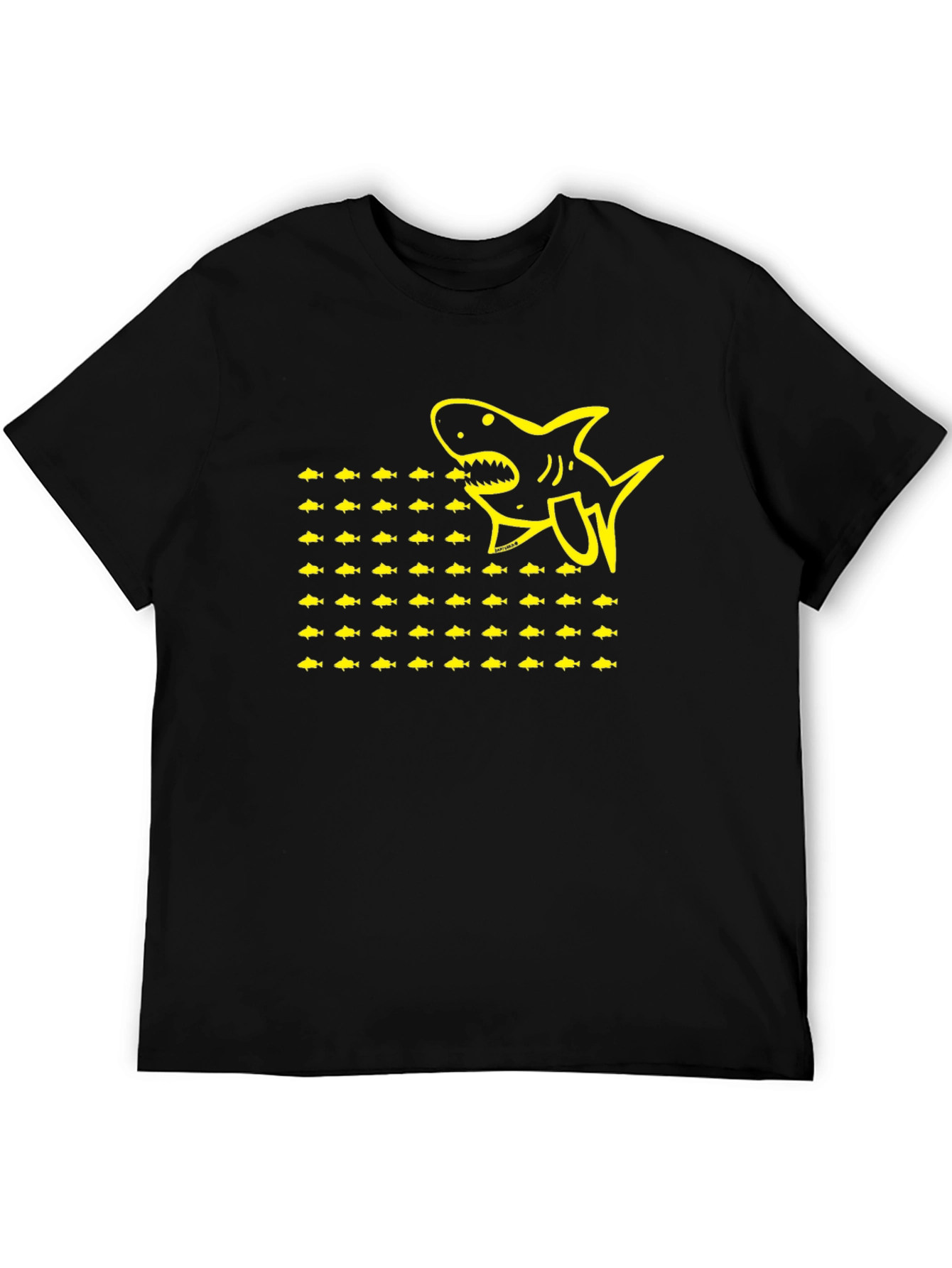 Shark & Fish Graphic Tee - Black Cotton T-Shirt