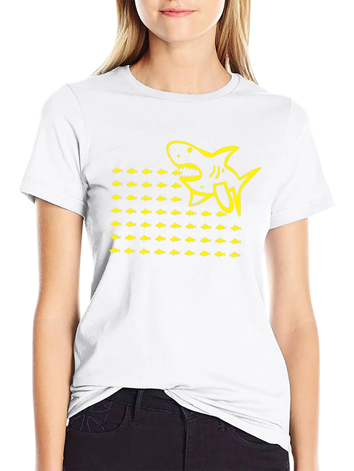 Shark & Fish Graphic Tee - Black Cotton T-Shirt