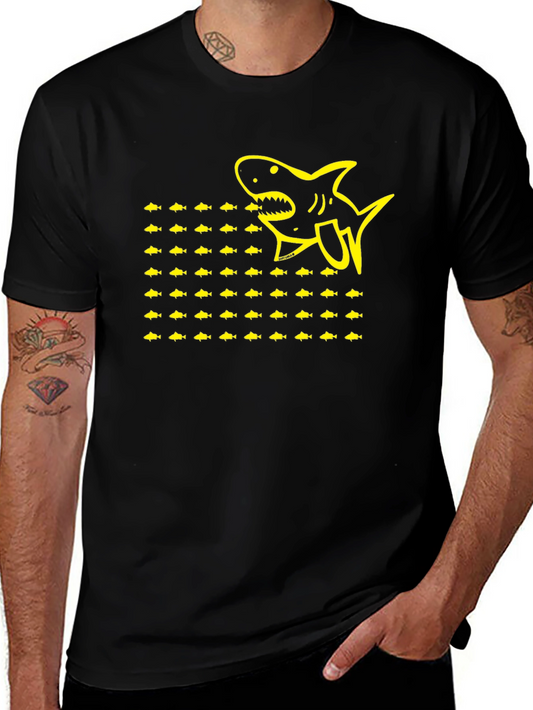 Shark & Fish Graphic Tee - Black Cotton T-Shirt