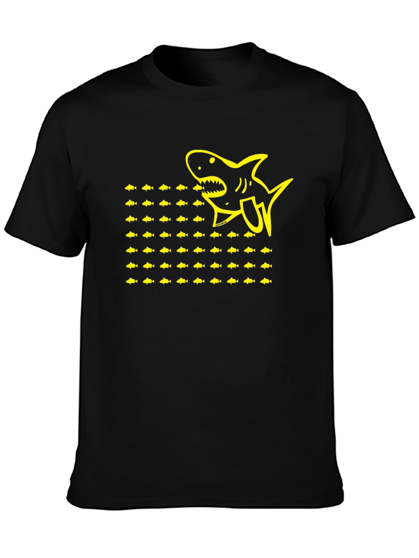 Shark & Fish Graphic Tee - Black Cotton T-Shirt