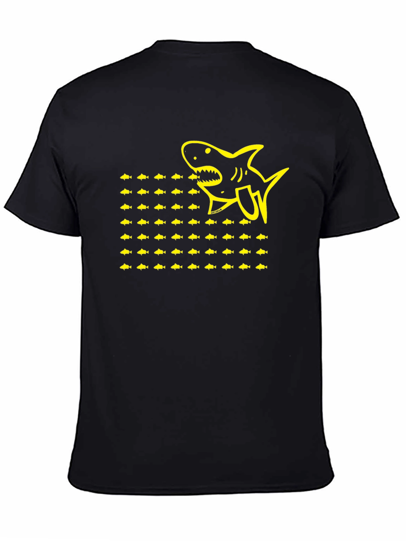 Shark & Fish Graphic Tee - Black Cotton T-Shirt