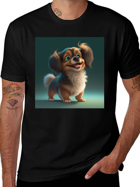 Cartoon Dog Graphic Tee - Soft Cotton Black T-Shirt