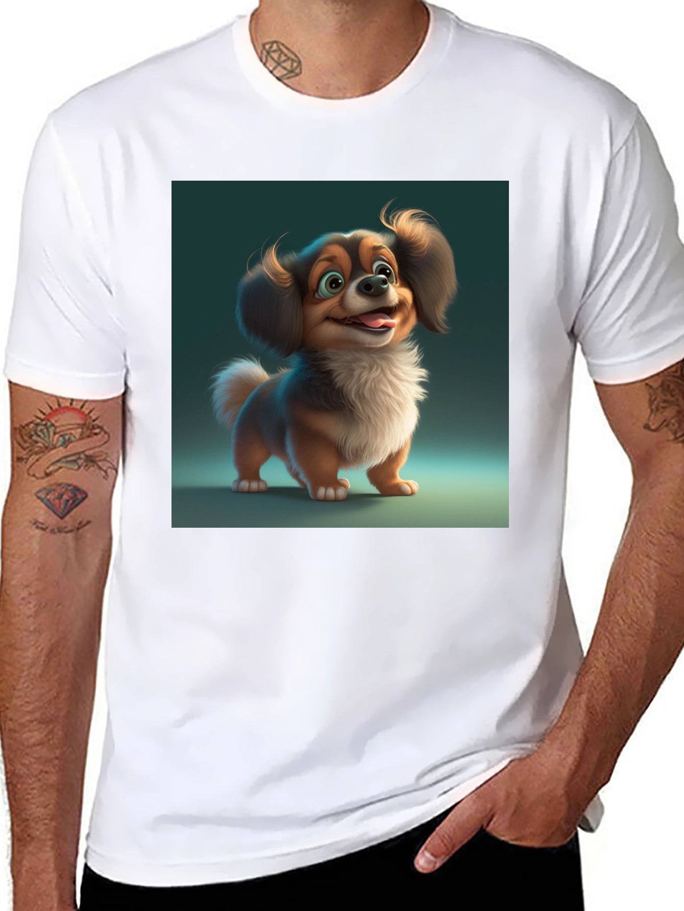 Cartoon Dog Graphic Tee - Soft Cotton Black T-Shirt