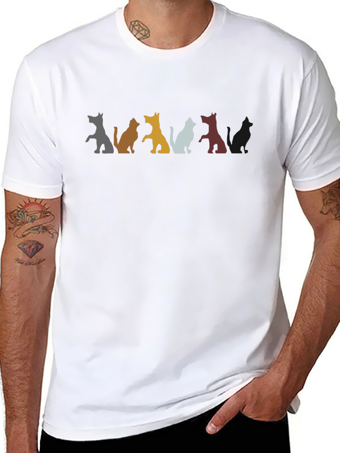 Cat Silhouette Crew Neck T-Shirt