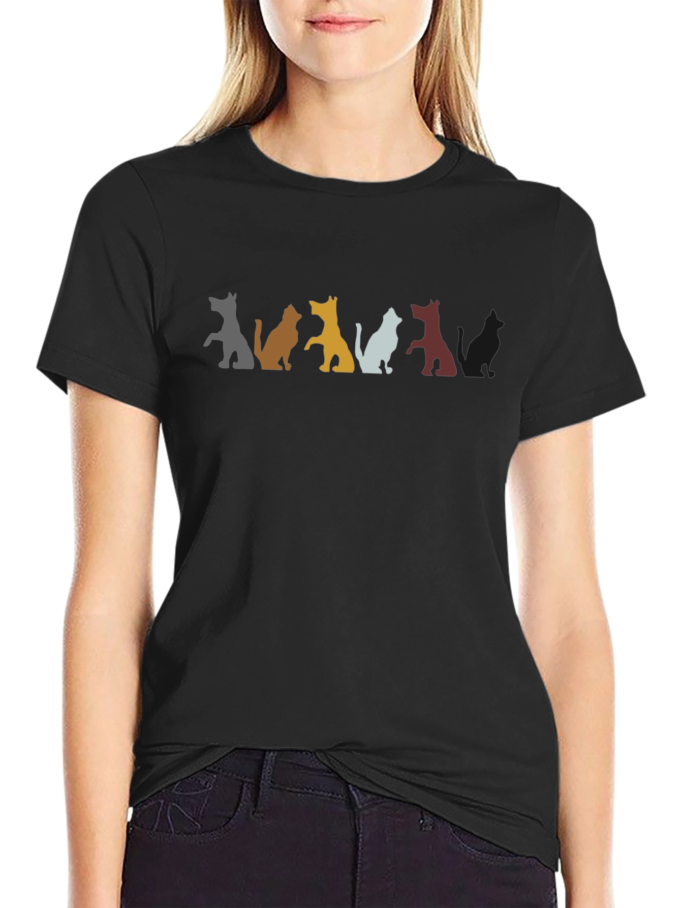 Cat Silhouette Crew Neck T-Shirt