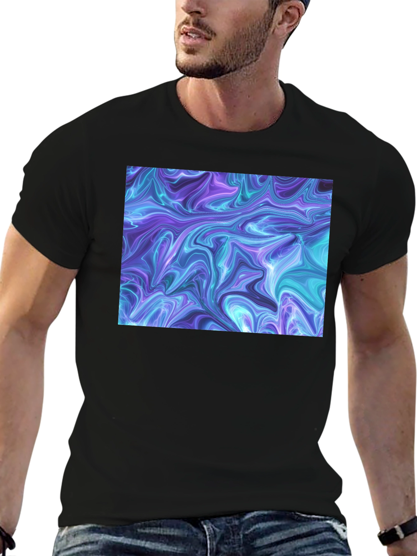 Abstract Swirl Graphic Black T-Shirt