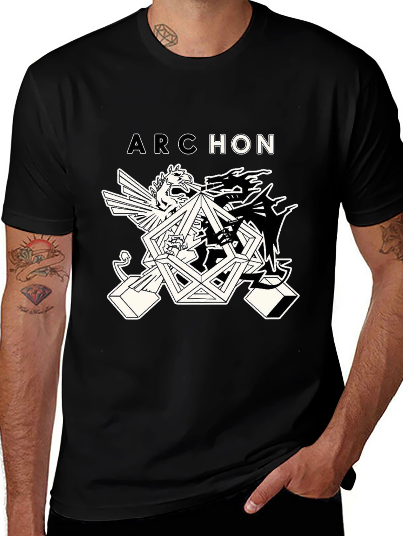 Archeon Black Graphic Print Tee