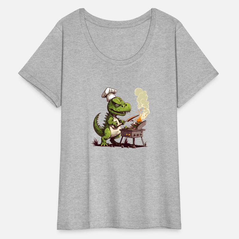 Baby Dinosaur Using A Charcoal Grill Cooking Meat